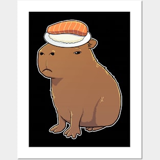 Capybara with Sashimi on its head Posters and Art